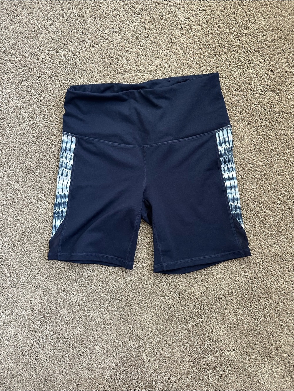 Women's Gaiam Navy Active High-Rise Bike Shorts with Patterned Side Panels
